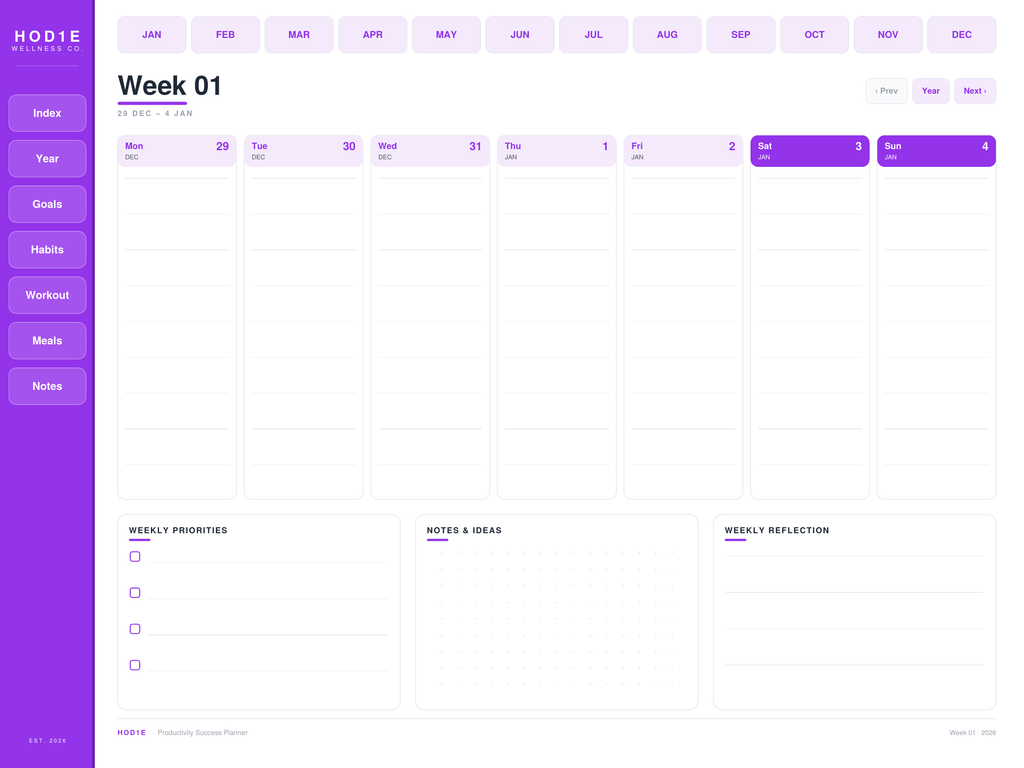 Productivity Success Planner 2026 - Digital Wellness & Self-Care Edition