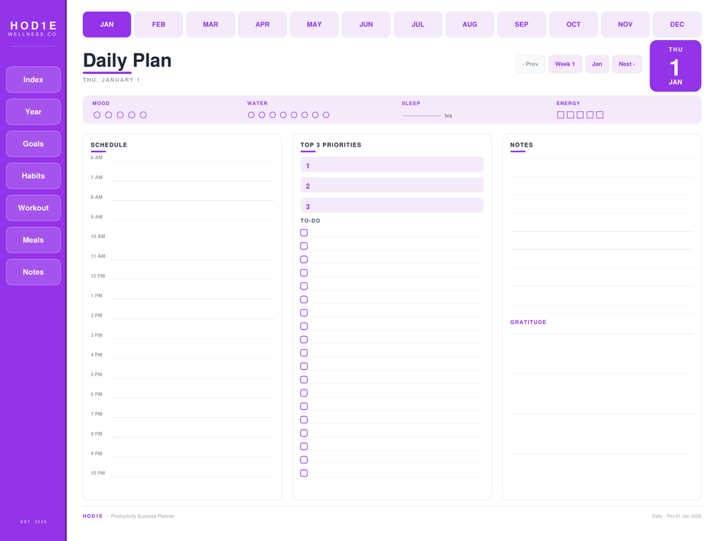 Productivity Success Planner 2026 - Digital Wellness & Self-Care Edition