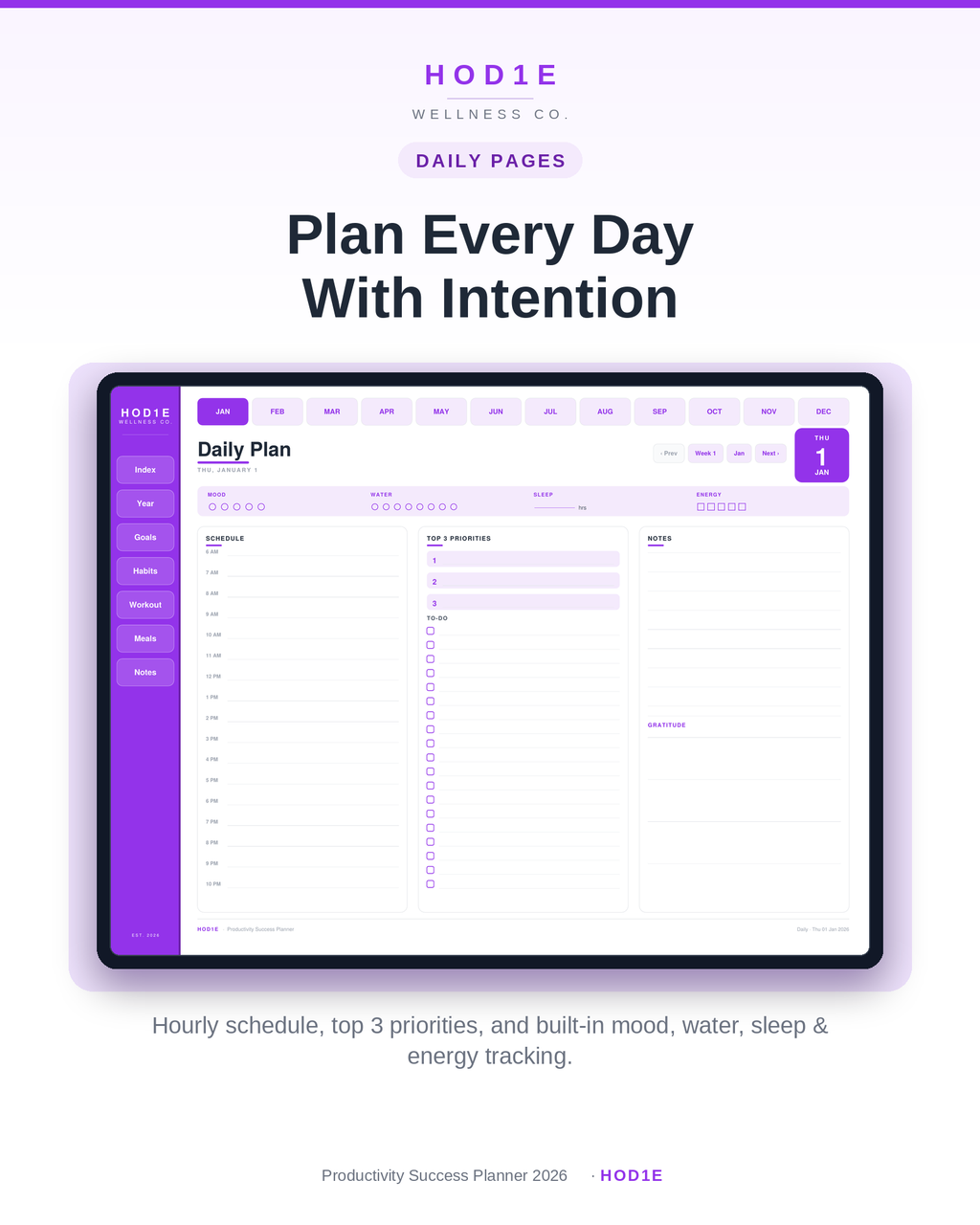 Productivity Success Planner 2026 - Digital Wellness & Self-Care Edition