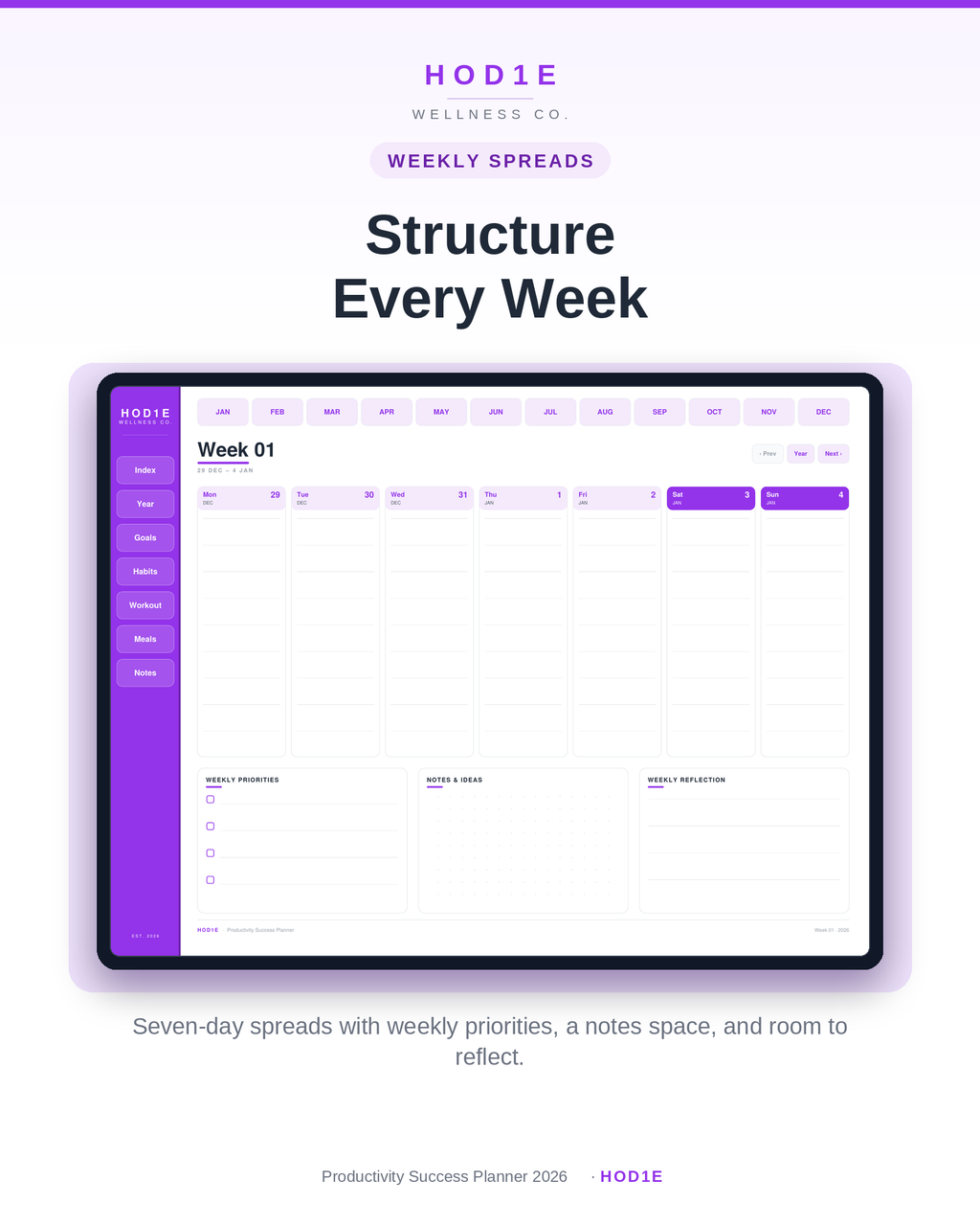 Productivity Success Planner 2026 - Digital Wellness & Self-Care Edition